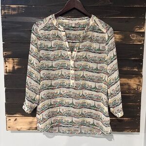 Banana Republic Sheer Popover Tunic Blouse 3/4 Sleeve Paris Eiffel Tower- P Sm